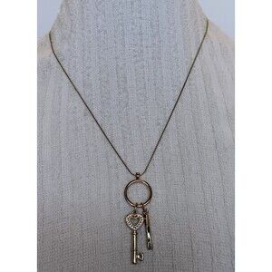 Graziano Goldtone Rhinestone Key Pendant Necklace 20-23 in